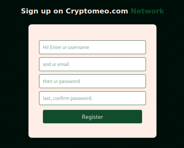 Cryptomeo registration page